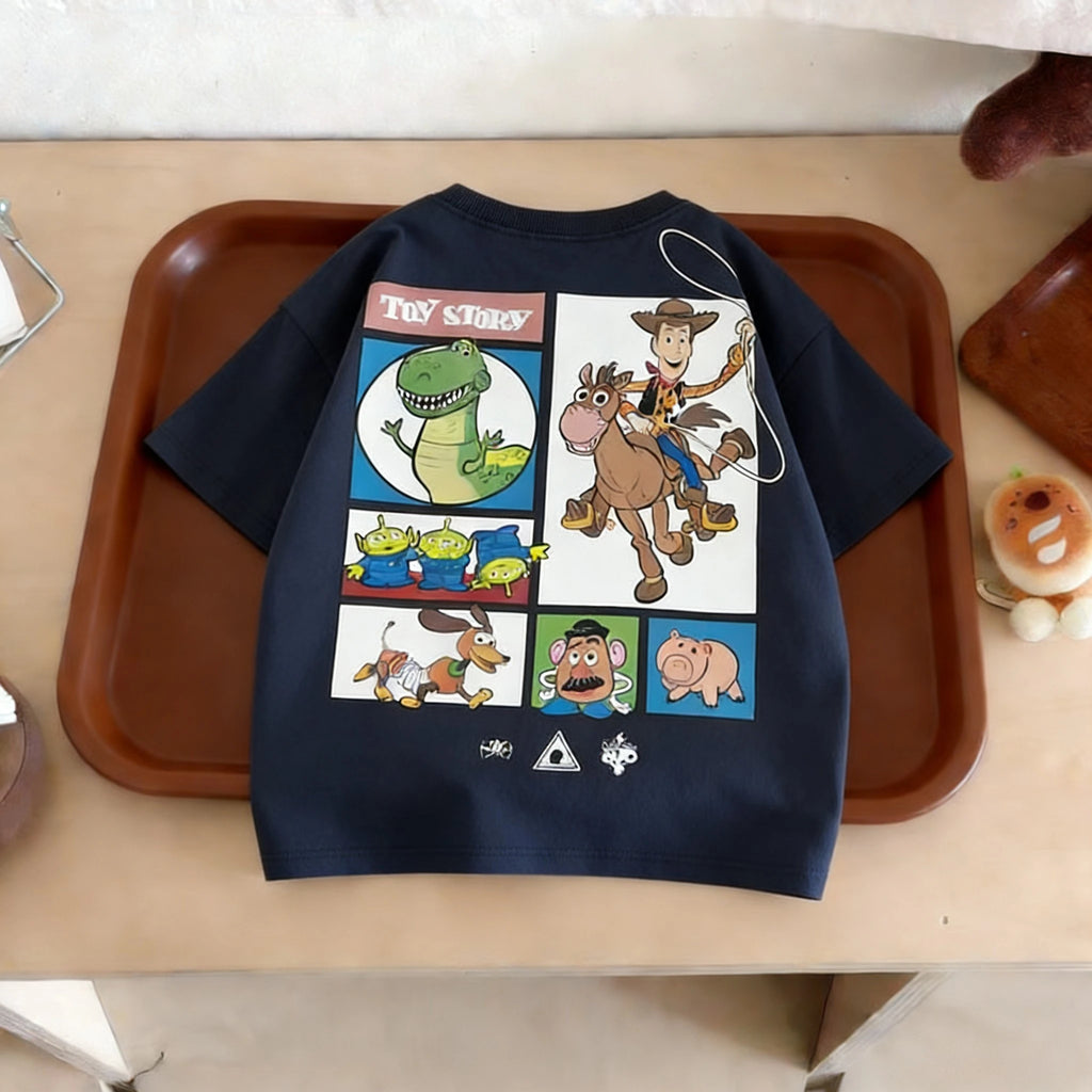 Ropa de verano con estampado de coches de dibujos animados para niños, camisetas de manga corta, ropa para niños, camiseta con cuello redondo, camisetas de disfraz para niños