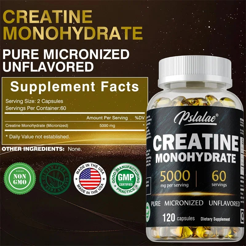 Monohidrato de creatina: aumenta la fuerza muscular, promueve el crecimiento muscular, mejora el rendimiento atlético, vegetariano, sin gluten