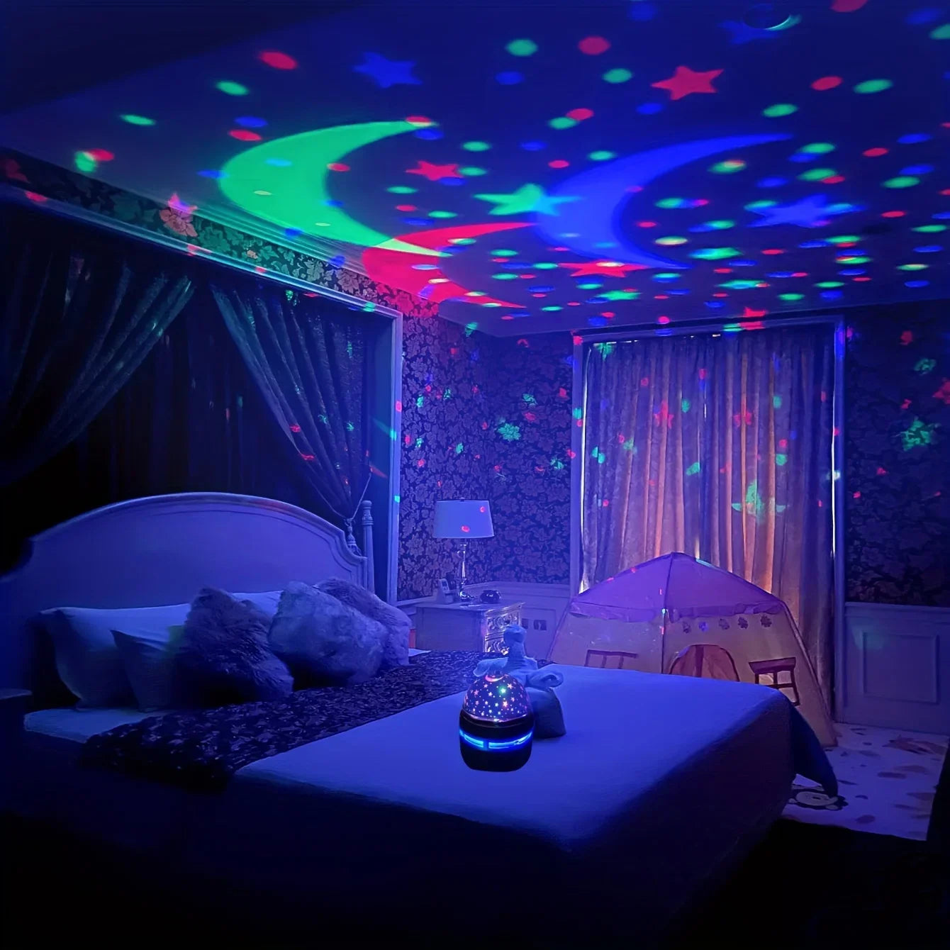 Luces LED de noche de cielo estrellado, lámpara de proyector USB, bola mágica, Luna, estrella, luces de Navidad, decoraciones de ambiente para habitación del hogar