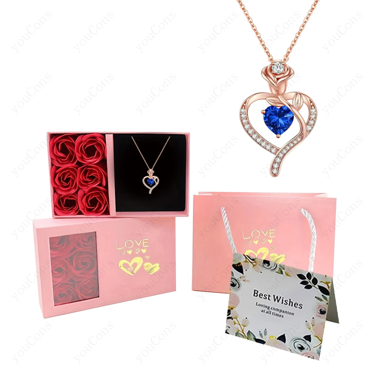 Collares con Colgante de Piedra Natalicia en Forma de Corazón con Caja de Regalo de Rosas para Mujer, Madre, Novia, San Valentín, Navidad, Cumpleaños, Nueva Joyería 2026