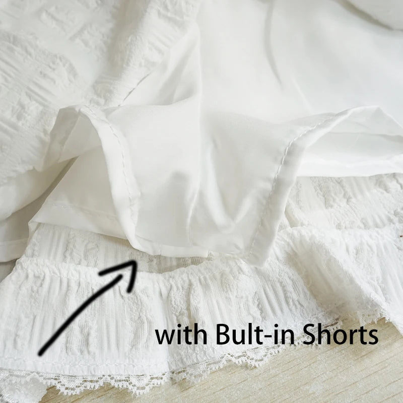 Balletcore Minifalda con volantes y ribete de encaje Falda blanca escalonada de tiro bajo Verano Mujer TeenGirl Y2K Traje gótico