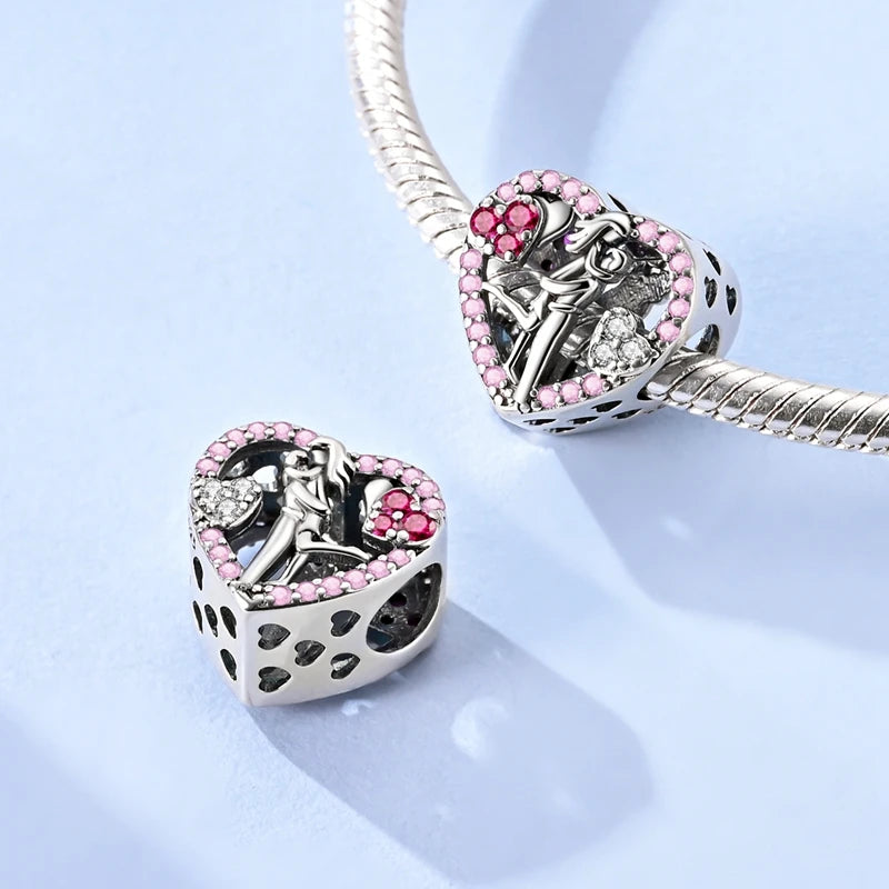 Abalorio de Plata de Ley 925 con Forma de Corazón y Cielo Estrellado, Abalorio Familiar de Madre, Hija e Hermana, Compatible con Pulseras, Colgante, Joyería DIY para Mujer, Regalo