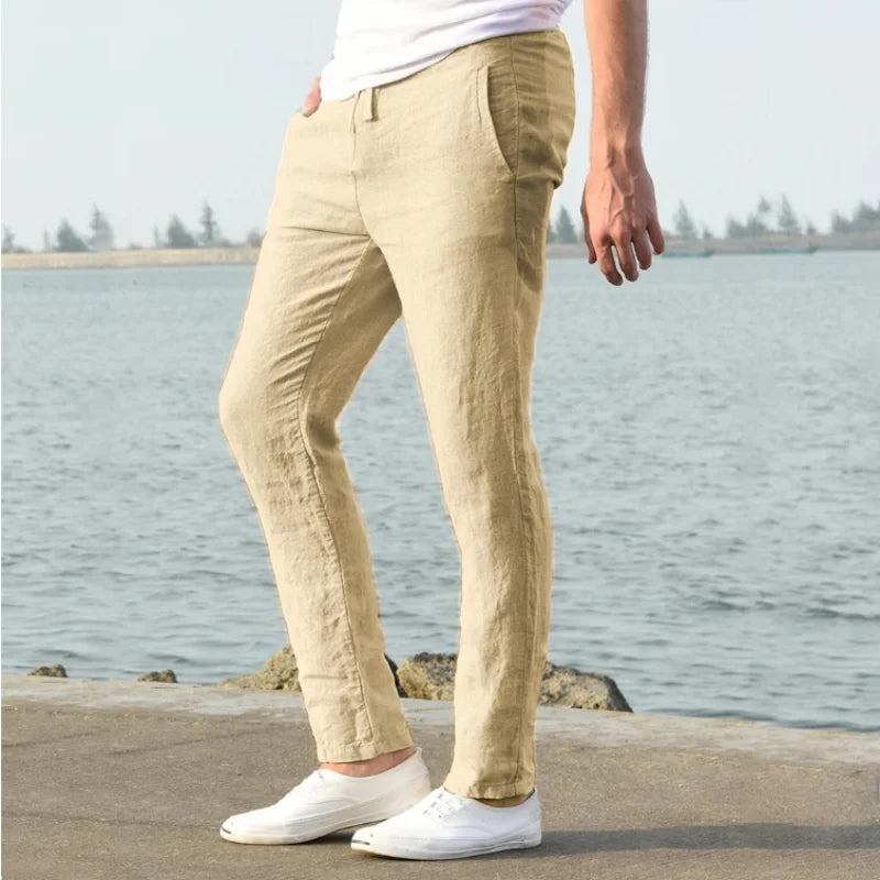 Pantalón de algodón para hombre, corte recto, ligero, transpirable, cómodo, estilo playero, color liso, pantalón deportivo