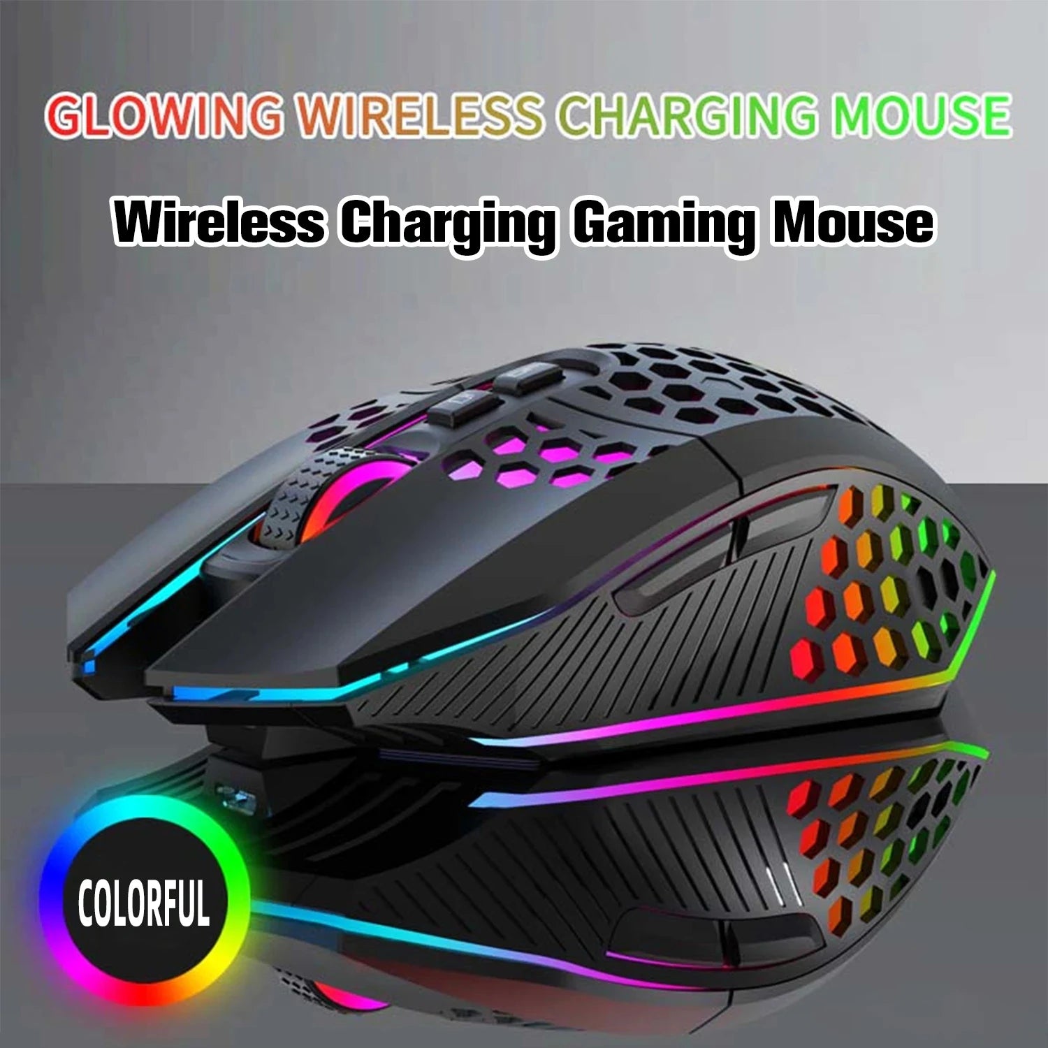 Ratón inalámbrico para juegos: diseño ergonómico con iluminación RGB, carga USB tipo C, carcasa de panal, diestro, precisión óptica