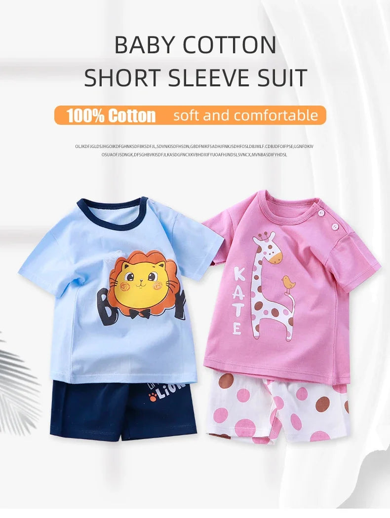Conjuntos para niños, ropa para madres y niños, camiseta para niños y niñas, pantalones cortos, 2 uds., ropa de verano de algodón de manga corta para bebés, traje para niños pequeños