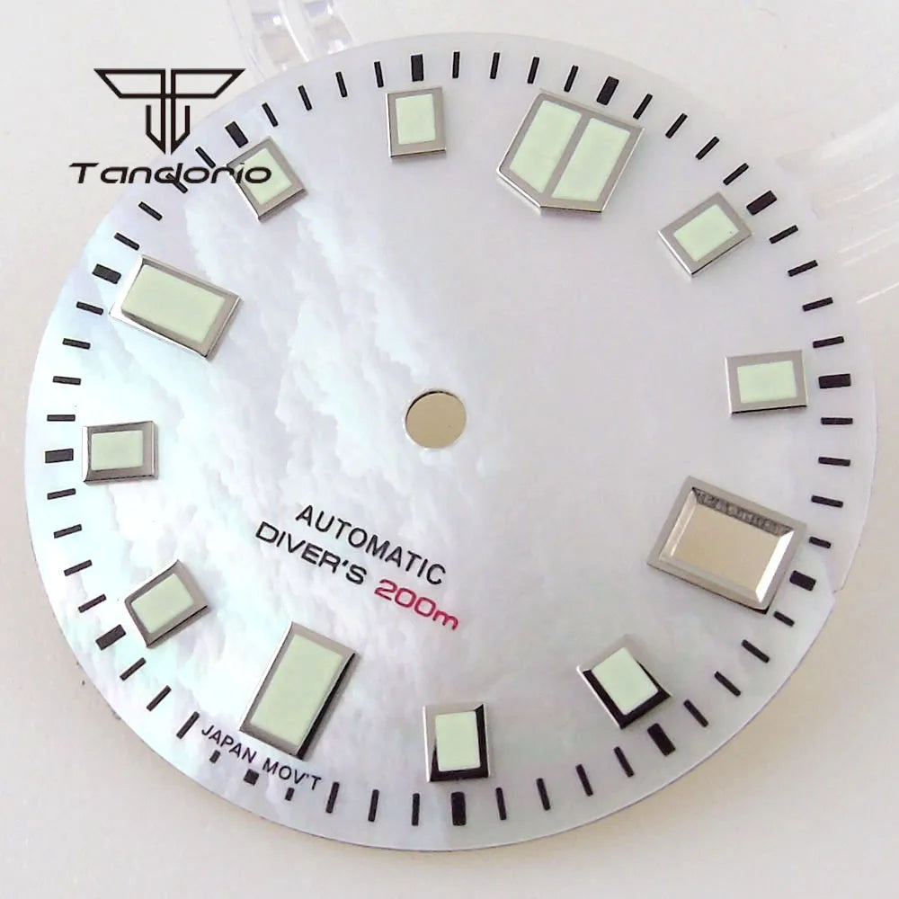 Reloj de nácar blanco y negro de 29mm, esfera con abertura para fecha, ajuste luminoso verde NH35 NH35A NH36, movimiento automático