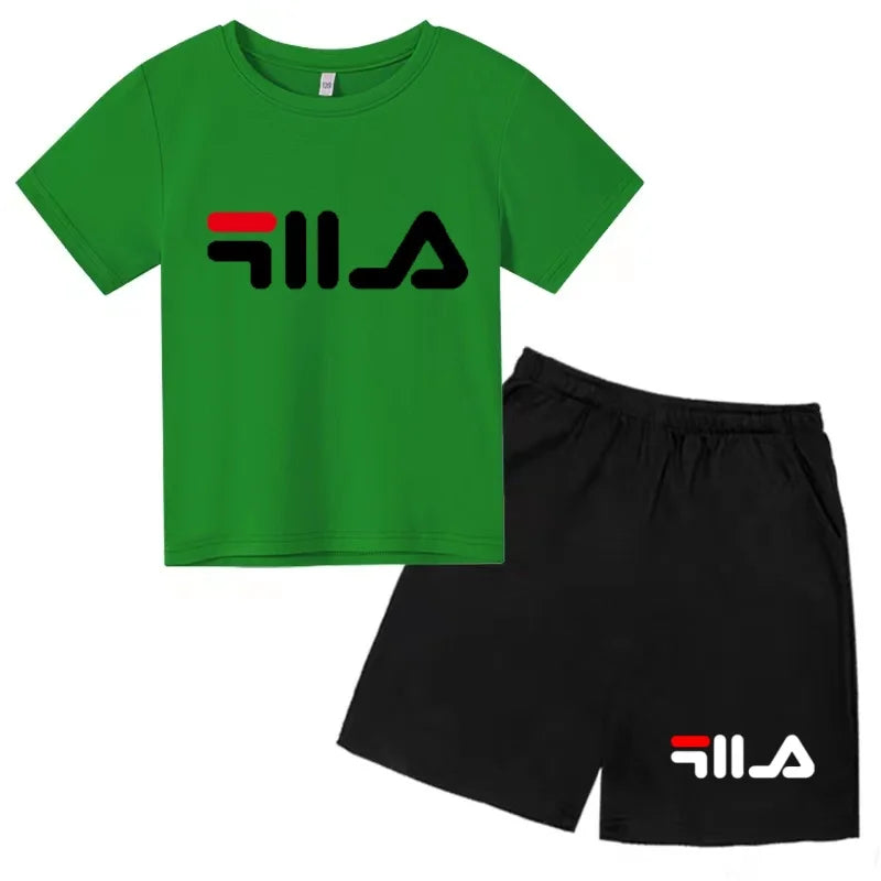 Ropa con letras para niños, camiseta de manga corta y pantalones cortos, ropa de verano fresca y encantadora, conjunto deportivo informal para niños y niñas de 3 a 12 años