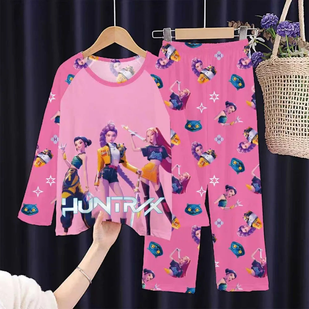 Conjunto de pijamas para niños KPop Demon Hunters Huntrix, ropa de manga larga para niñas, 2 uds., ropa de dormir para niños, ropa de dormir de dibujos animados para niños de 3 a 14 años