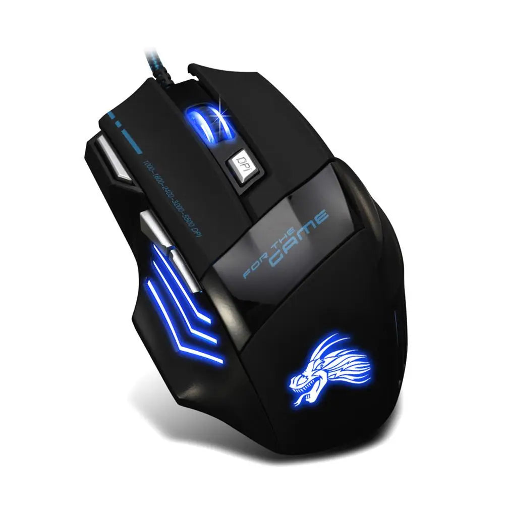Ratón óptico con cable para juegos, periférico ergonómico retroiluminado con 7 botones, 5500 DPI, ajustable, para PC, ordenador de escritorio