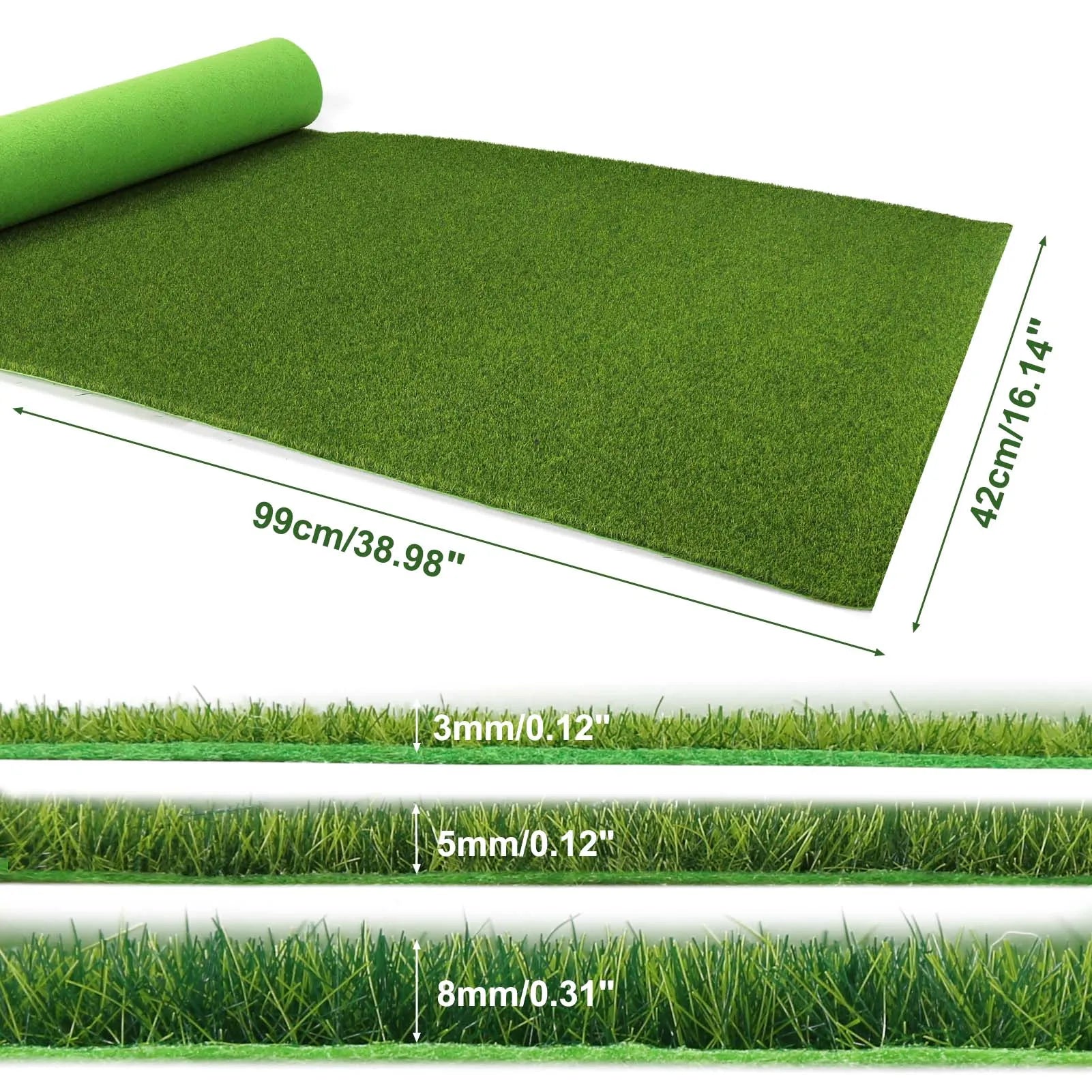 Evemodel-alfombrilla de césped Artificial verde, alfombras de césped para modelo de paisaje a escala HO O N, 41cm x 99cm, 3mm, 5mm, 8mm