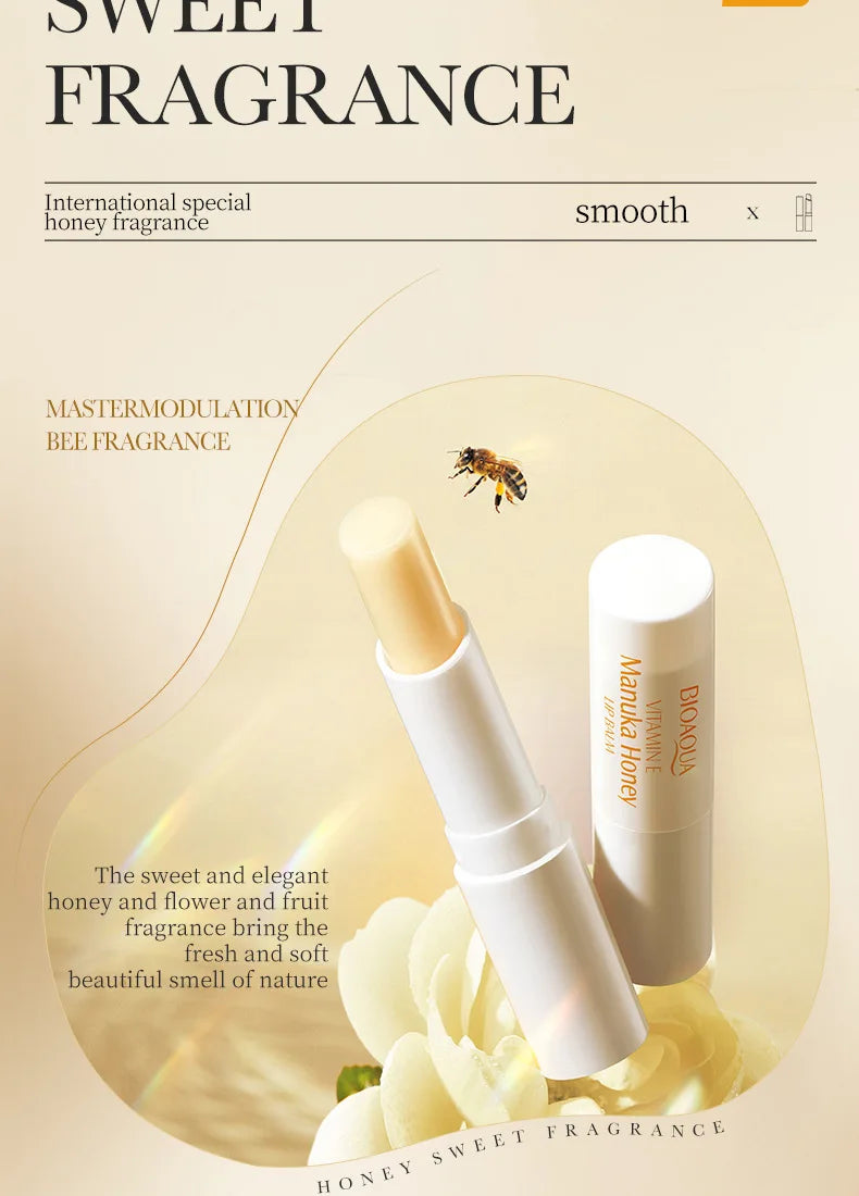 BIOAOUA vitamina E miel bálsamo labial hidratante antigrietas nutritivo lápiz labial labios productos para el cuidado de la piel