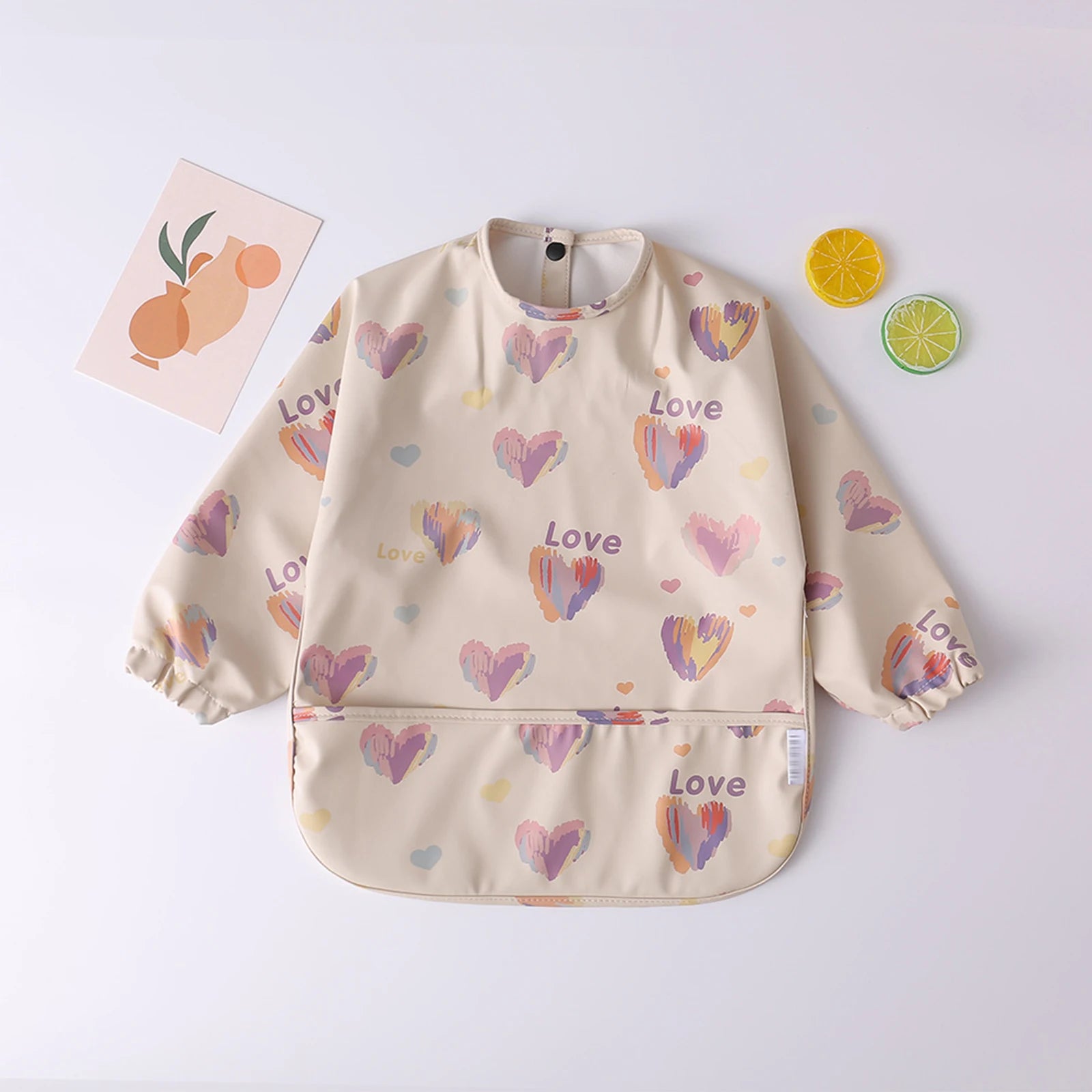 Bufanda de manga larga para bebés y niños pequeños, bata artística impermeable, babero para alimentar, delantal con bolsillo, Baberos Bandana de tela para eructar para niños y niñas