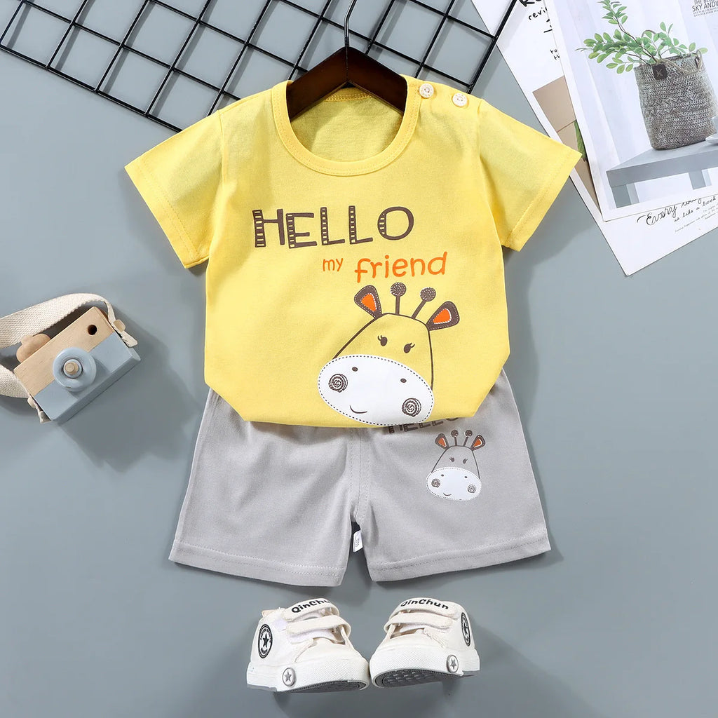 Conjuntos para niños, ropa para madres y niños, camiseta para niños y niñas, pantalones cortos, 2 uds., ropa de verano de algodón de manga corta para bebés, traje para niños pequeños