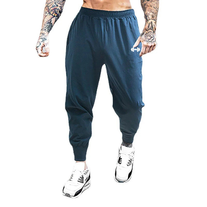 Pantalones deportivos de culturismo para hombre, pantalón de entrenamiento informal, cintura elástica, ultrafino, secado rápido, cintura alta, largo, suelto