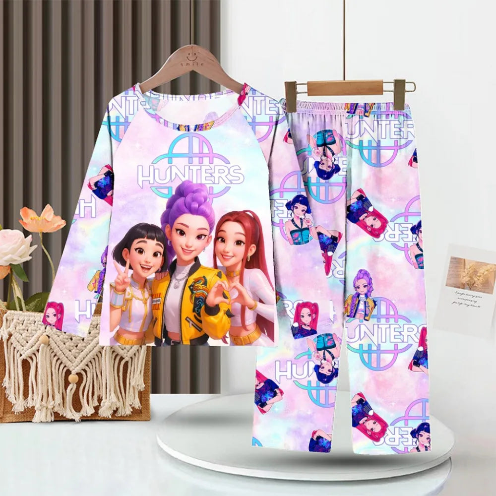 Conjunto de pijamas para niños KPop Demon Hunters Huntrix, ropa de manga larga para niñas, 2 uds., ropa de dormir para niños, ropa de dormir de dibujos animados para niños de 3 a 14 años