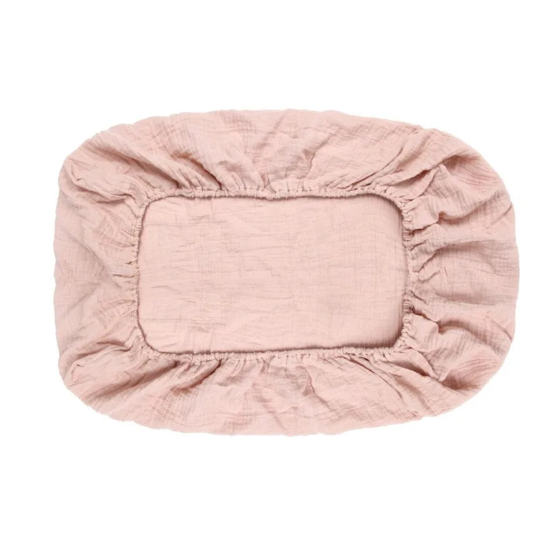 Sábana ajustable para cuna de muselina arrugada de algodón 100% para bebé, suave, transpirable, Color sólido, funda de colchón para cuna de bebé, ropa de cama