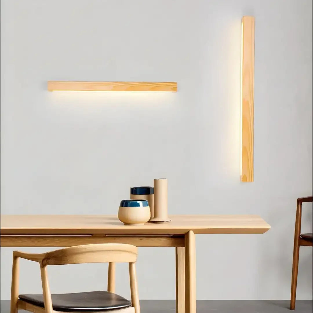 Lámpara de Pared de Listones de Madera Estilo Japonés Wabi-Sabi, Diseño Minimalista de Tira Larga para Sala de Estar, Dormitorio, Pasillo, Decoración del Hogar