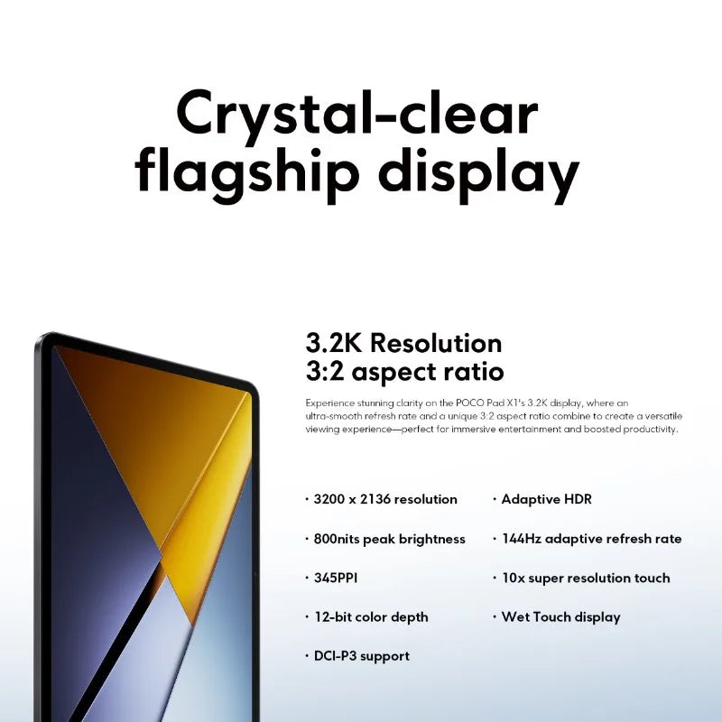 Versión Global POCO Pad X1 Tablet, Snapdragon 7+ Gen 3, CPU Octa Core, Pantalla de 11.2 Pulgadas, 3.2K, 144Hz, Carga Turbo de 45W, Batería de 8850mAh