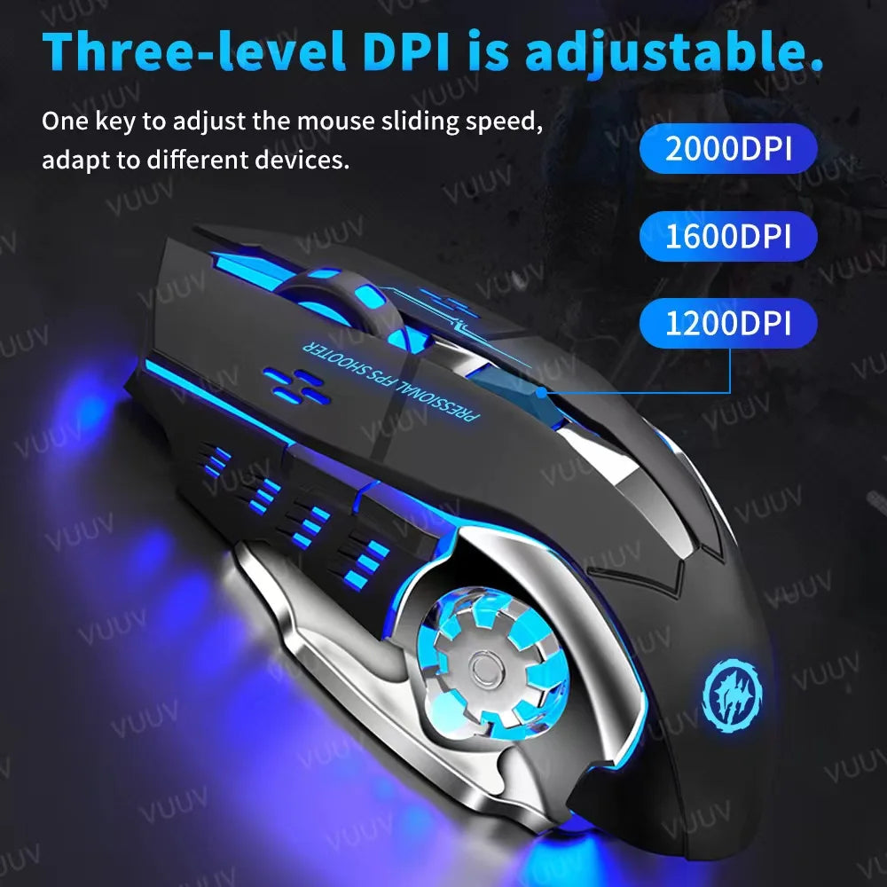 Ratón inalámbrico para juegos Bluetooth 2,4g USB recargable ergonómico diseño de retroiluminación mecánica para ordenador portátil PC Gamer