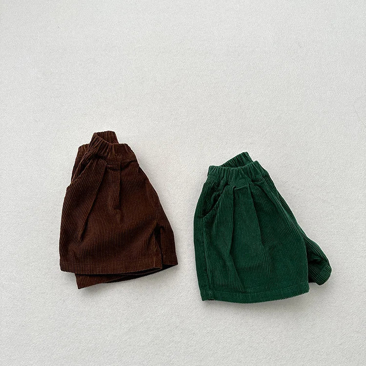 2025 otoño nuevos pantalones cortos de pana Vintage para niños pantalones cortos sueltos para niñas pantalones cortos sólidos para bebés pantalones cortos casuales para niños ropa para niños