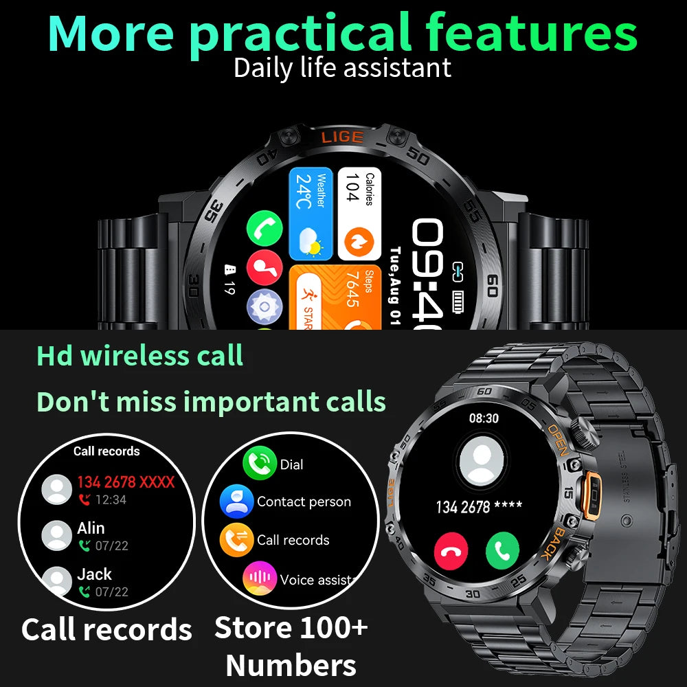 LIGE 2024 reloj inteligente para hombres 360*360 pantalla AMOLED HD relojes deportivos impermeables para Fitness linterna nueva reloj inteligente para hombres para Andrio IOS