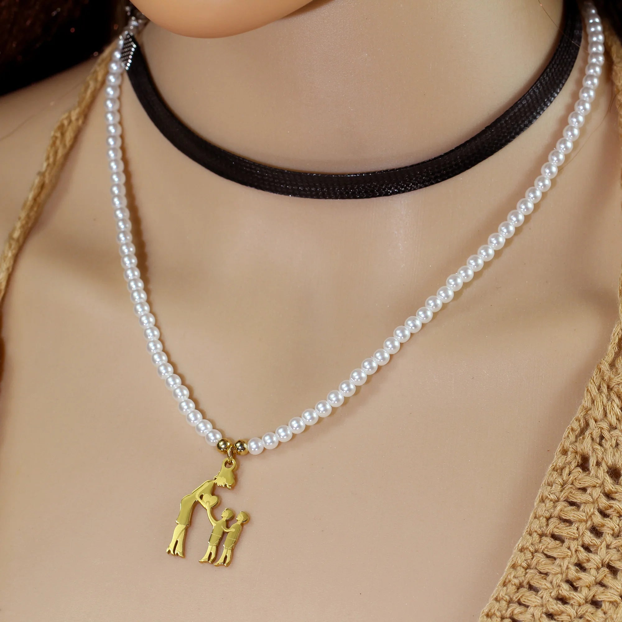 Collar con colgante de perlas para mamá y niño, accesorios decorativos creativos y elegantes, amor, hijo e hija, regalo de cumpleaños para el día de la madre y vacaciones