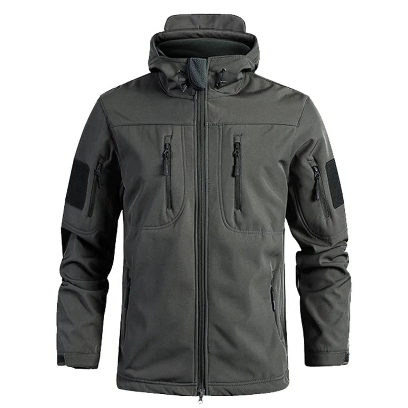 Chaqueta táctica de concha suave de piel de tiburón para hombre, abrigo con capucha de lana impermeable, ropa de caza, chaqueta de camuflaje para exteriores, invierno