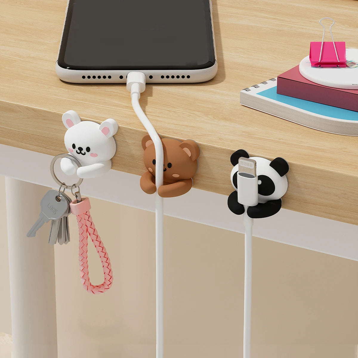 Organizador de cables de escritorio con dibujos animados, bobinador autoadhesivo, gestión de cables, Clips de Cable de datos para auriculares, 2/3 Uds.