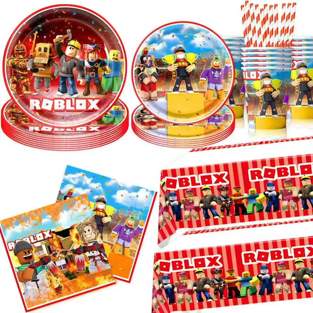 Roblox-Juego de decoración para fiesta de cumpleaños, vajilla de juego, bolsa de regalo, mantel, globo, adorno para pastel, telón de fondo, suministros para fiesta Baby Showe Roblox