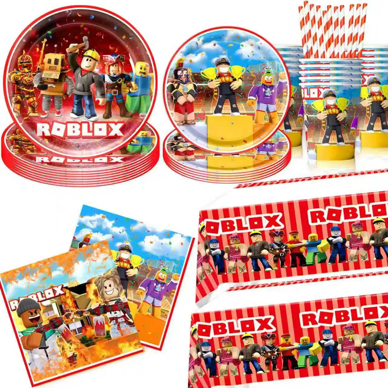 Roblox-Juego de decoración para fiesta de cumpleaños, vajilla de juego, bolsa de regalo, mantel, globo, adorno para pastel, telón de fondo, suministros para fiesta Baby Showe Roblox