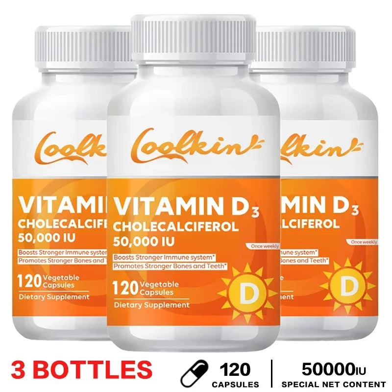 Vitamina D3 50000IU: salud muscular, huesos fuertes y salud del sistema nervioso, apoyo a la inmune