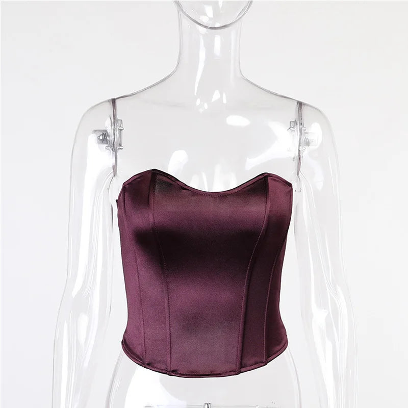 Tops de tubo sexis para mujer, Top liso sin mangas ajustado con corsé recortado, chaleco informal elegante sin tirantes para mujer 2024