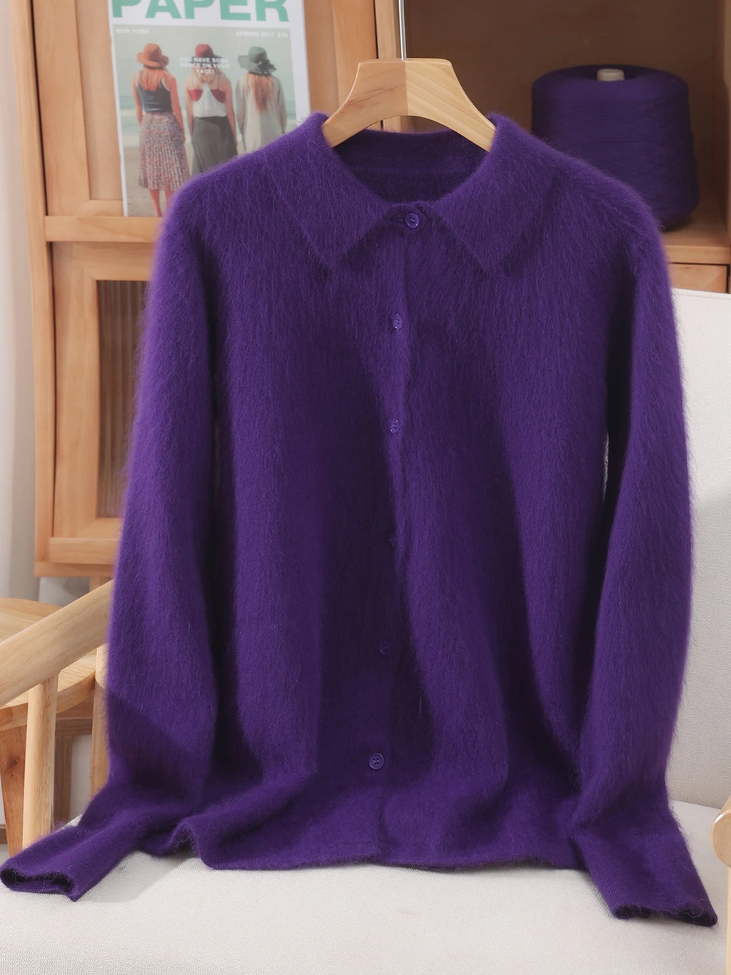 Otoño Invierno mujer 100% suéter de cachemira de visón puro con cuello Peter Pan y botones Preppy coreano Casual tejido de Color sólido
