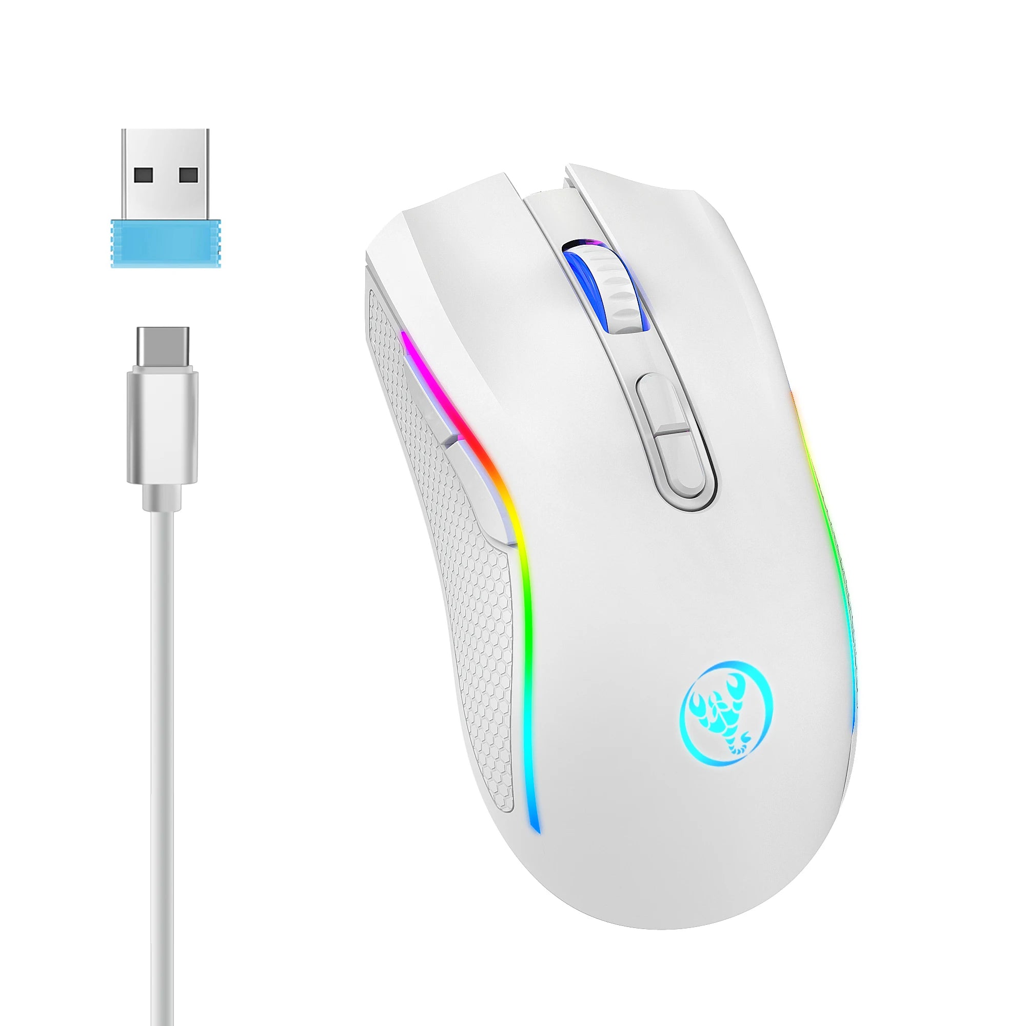 Ratón para juegos RGB inalámbrico recargable 2,4G, ratón retroiluminado ergonómico para juegos para ordenador portátil y PC