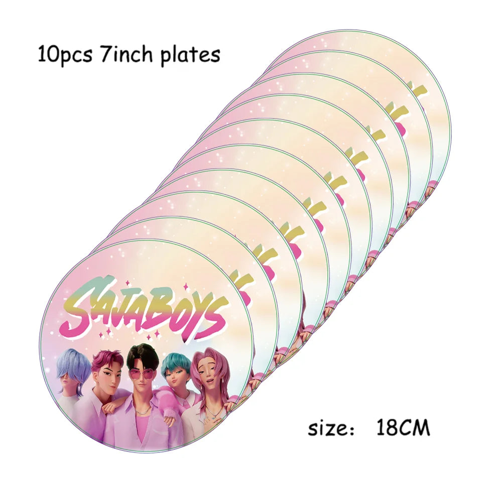 Vajilla desechable para fiesta temática de cazadores de demonios k-pop, plato con bandera de cazador, globo, decoración de cazadores, suministros para fiesta de cumpleaños