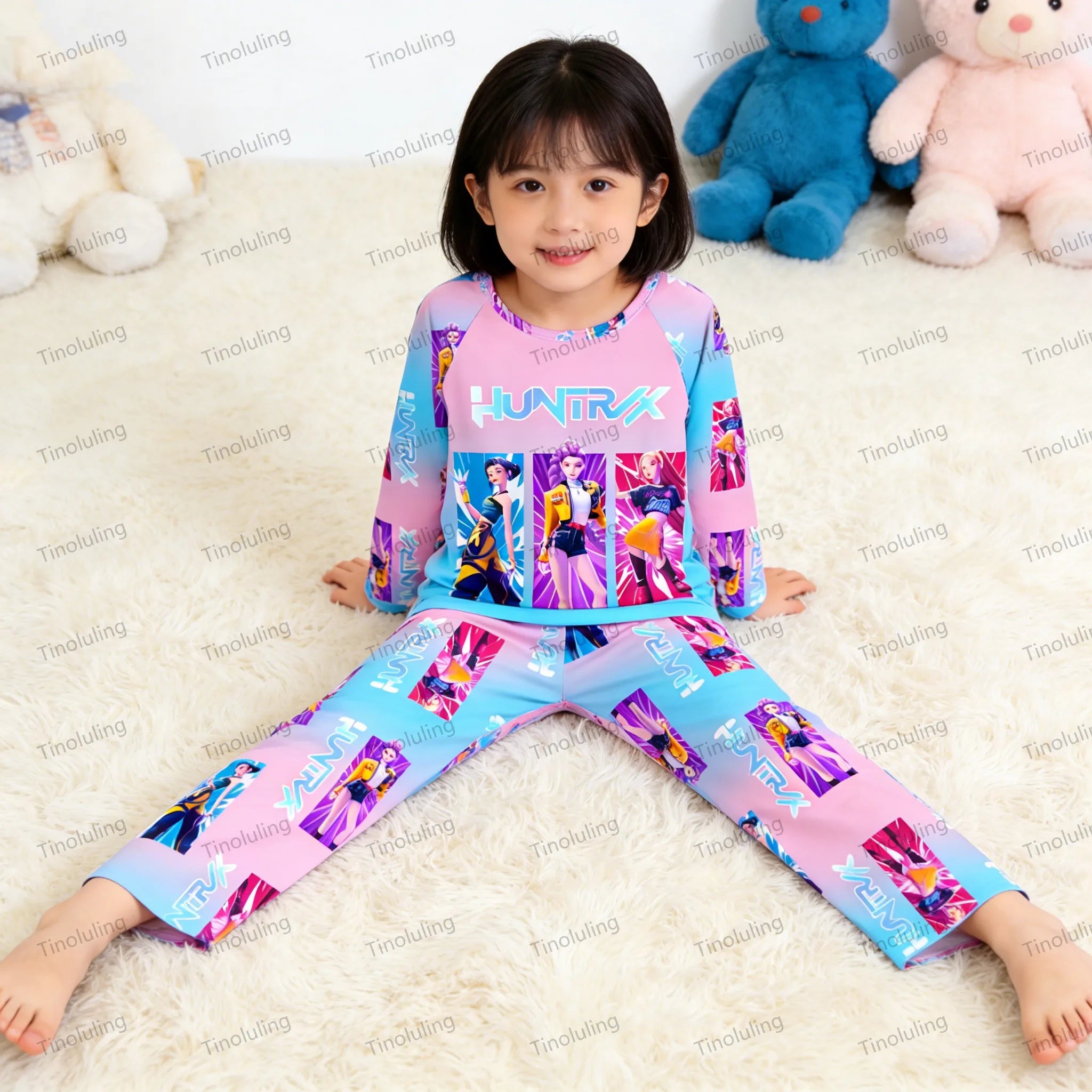 2 unid/set conjunto de pijamas para niño niña niños de 3 a 4 5 6 7 8 9 10 11 12 años de manga larga Kpop Demon Hunters Pijama ropa para niños
