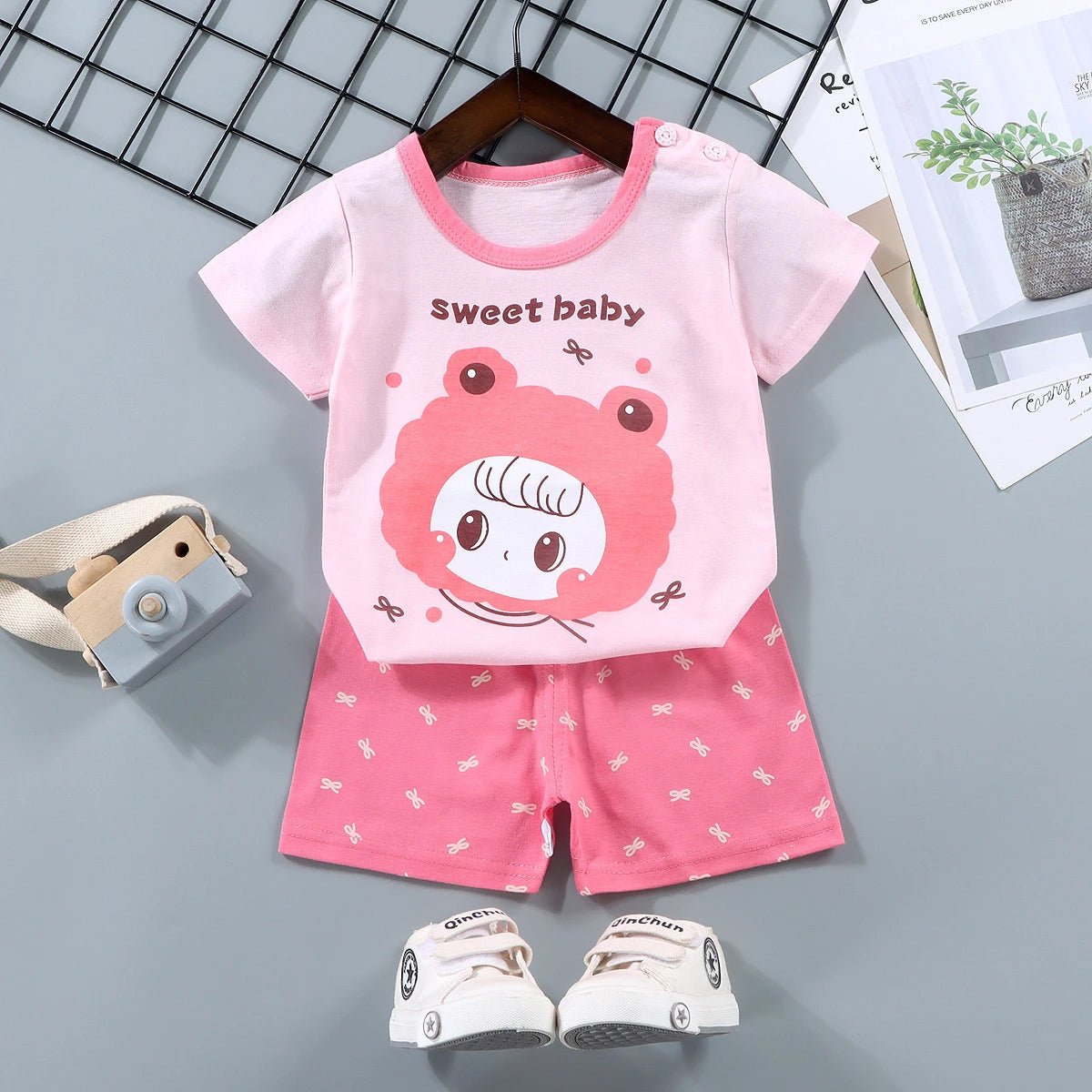 Conjuntos para niños, ropa para madres y niños, camiseta para niños y niñas, pantalones cortos, 2 uds., ropa de verano de algodón de manga corta para bebés, traje para niños pequeños