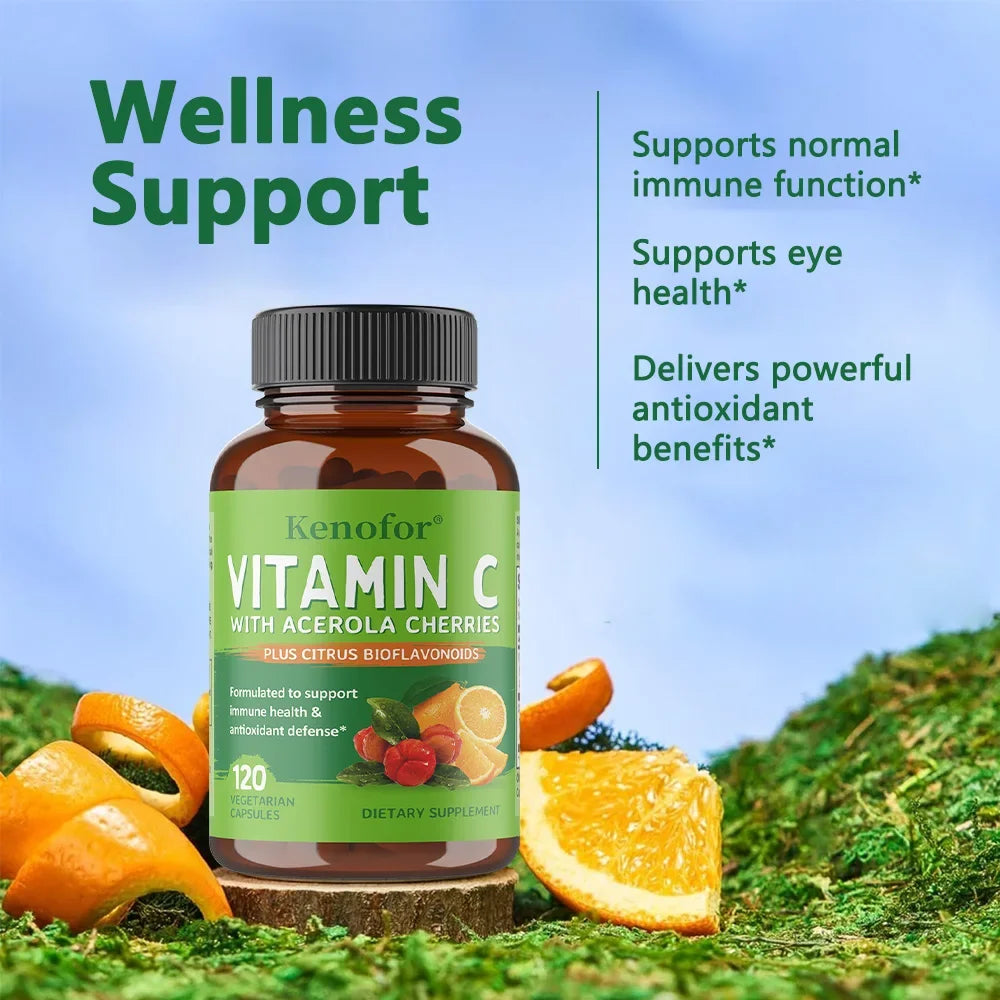 Comida integral vegana vitamina C, dos ingredientes (polvo y cítricos de cereza de acerola entera orgánica), soporte inmunológico, sin OGM
