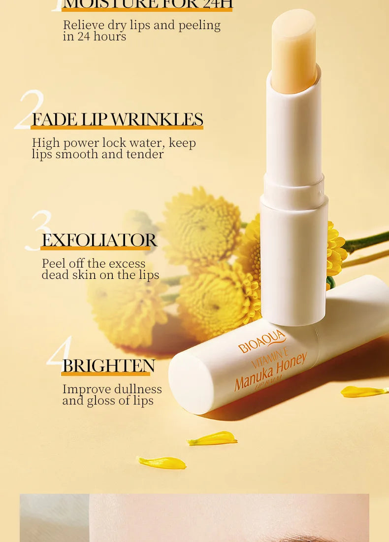 BIOAOUA vitamina E miel bálsamo labial hidratante antigrietas nutritivo lápiz labial labios productos para el cuidado de la piel