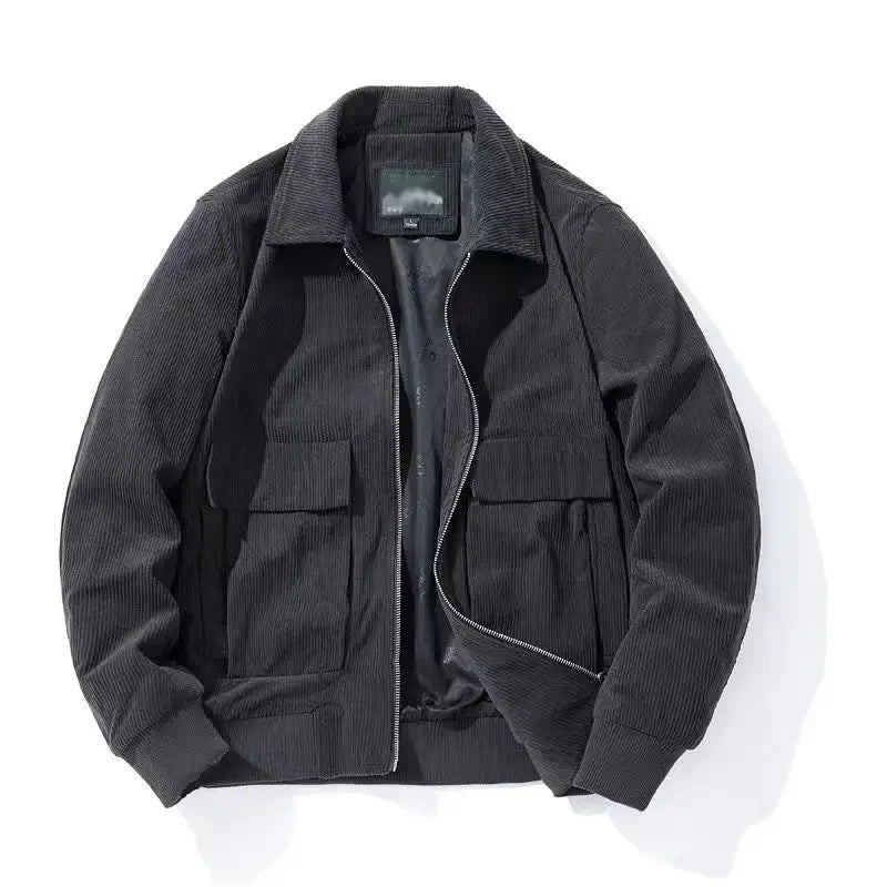 Gmiixder Otoño Invierno chaqueta de pana masculina Casual solapa de rayas chaquetas de Safari ropa de hombre versátil tendencia elegante abrigo suelto