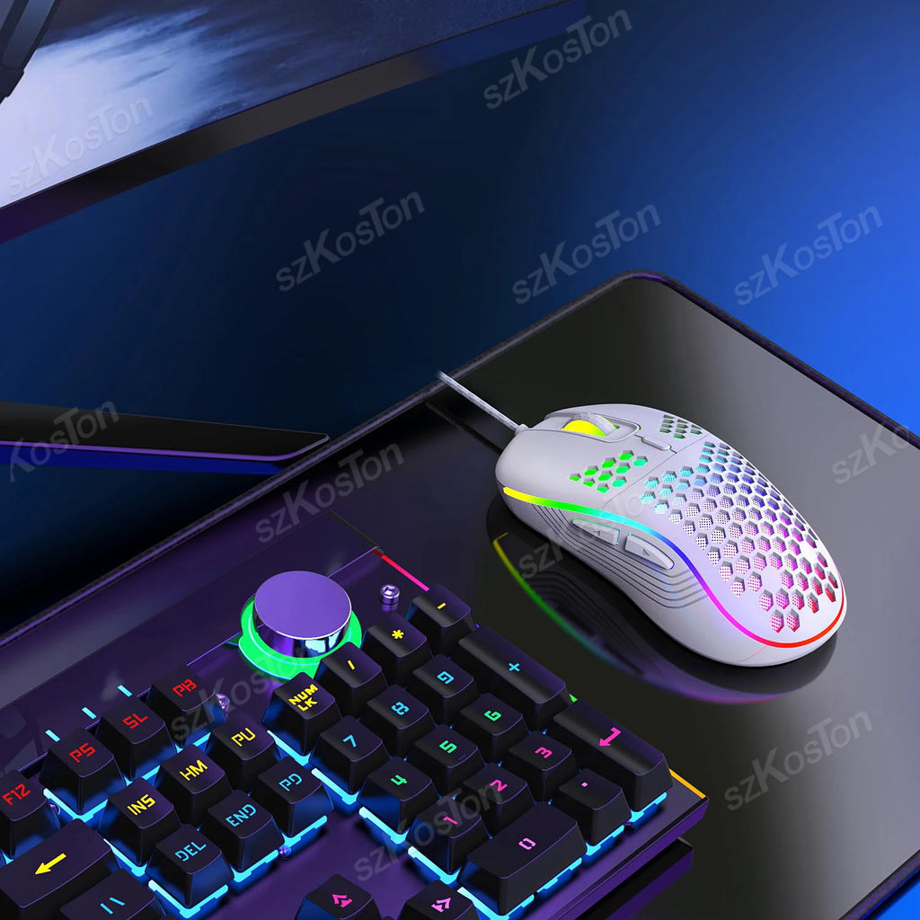 Mouse Gamer con Cable Honeycomb, Retroiluminación RGB, 7200 DPI Ajustables, Ergonómico, USB, para PC con Windows y Gamers de Laptop