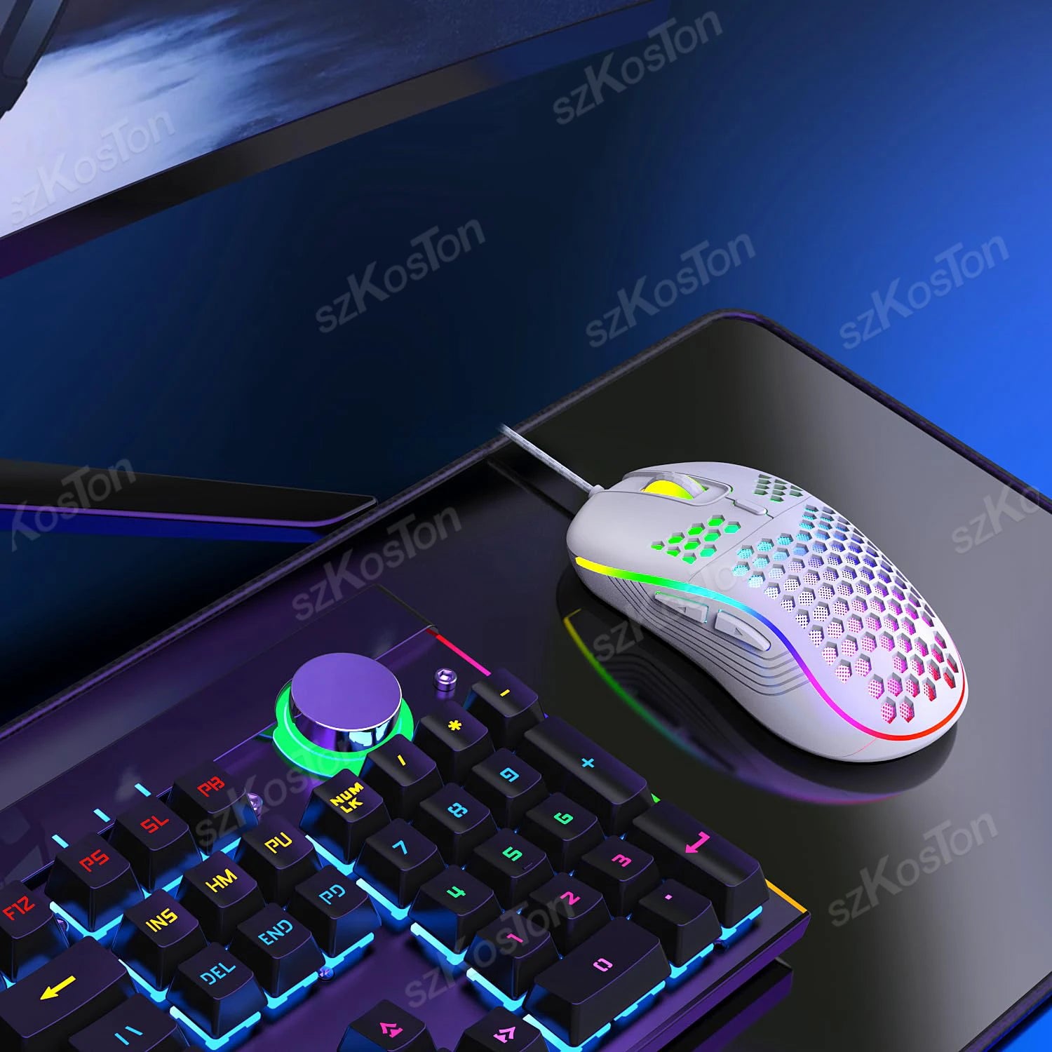 Mouse Gamer con Cable Honeycomb, Retroiluminación RGB, 7200 DPI Ajustables, Ergonómico, USB, para PC con Windows y Gamers de Laptop