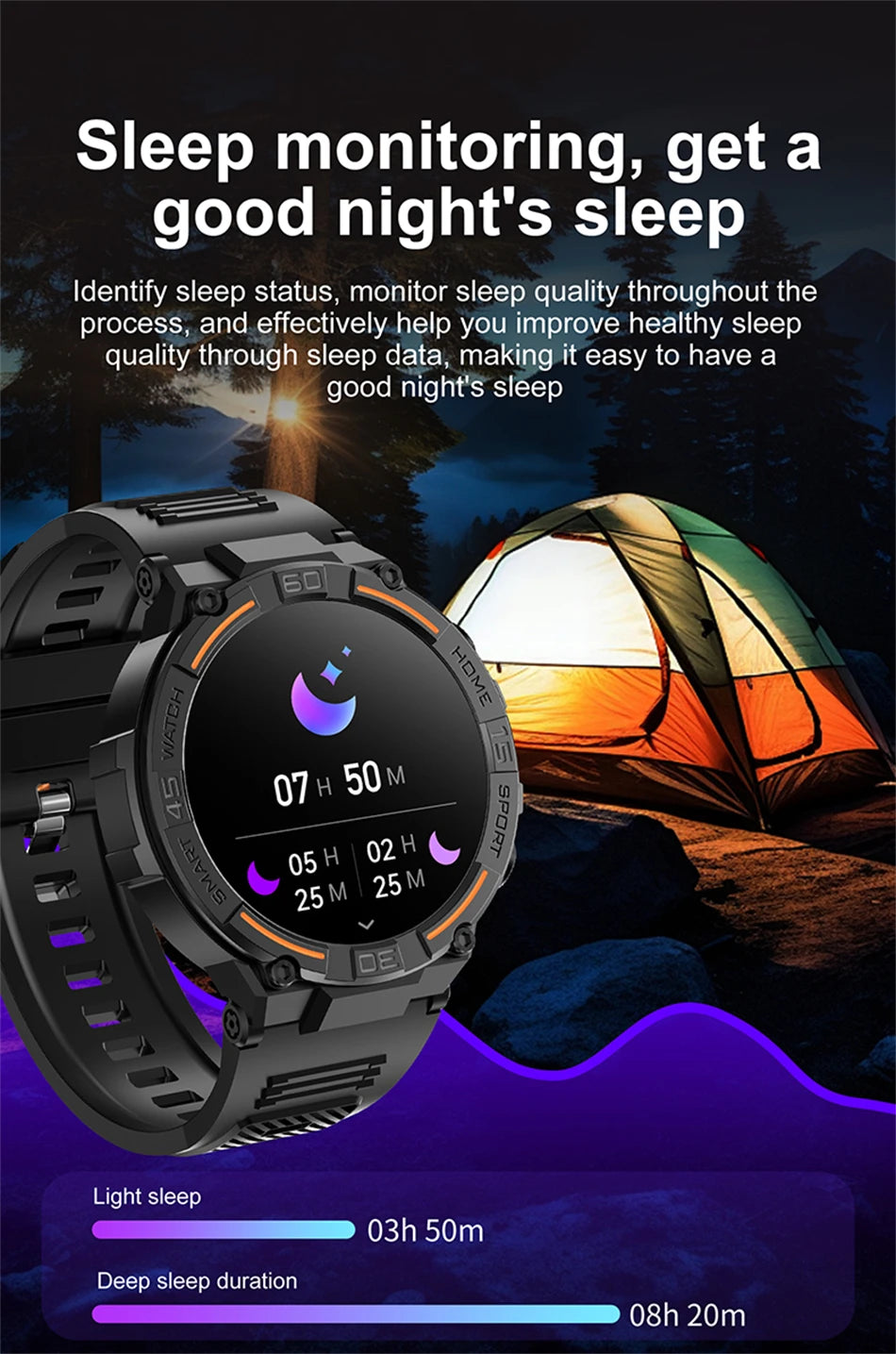 Reloj inteligente militar resistente al aire libre para hombres, GPS, deportes, Fitness, resistente al agua, llamada Bluetooth con luces LED, reloj inteligente