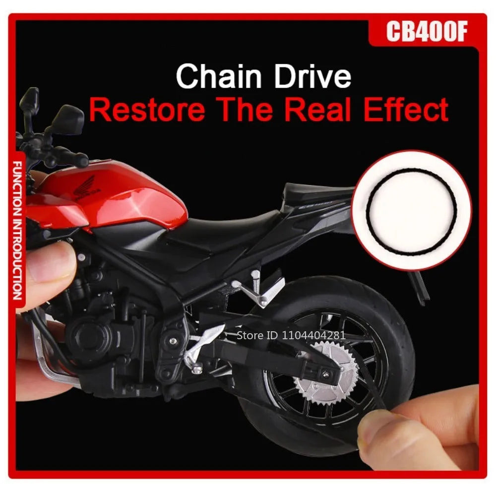 1:12 Honda CB650 CB400F juguetes de coches de aleación fundida modelos dirección de la rueda delantera de la motocicleta con vehículos ligeros de sonido coleccionar adornos