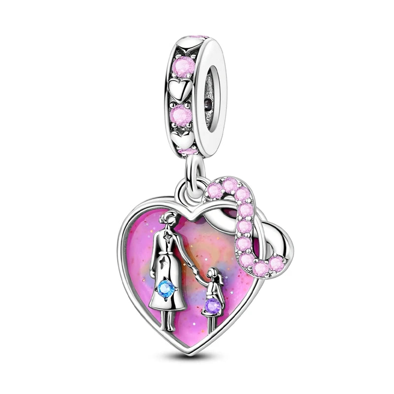 Abalorio de Plata de Ley 925 con Forma de Corazón y Cielo Estrellado, Abalorio Familiar de Madre, Hija e Hermana, Compatible con Pulseras, Colgante, Joyería DIY para Mujer, Regalo