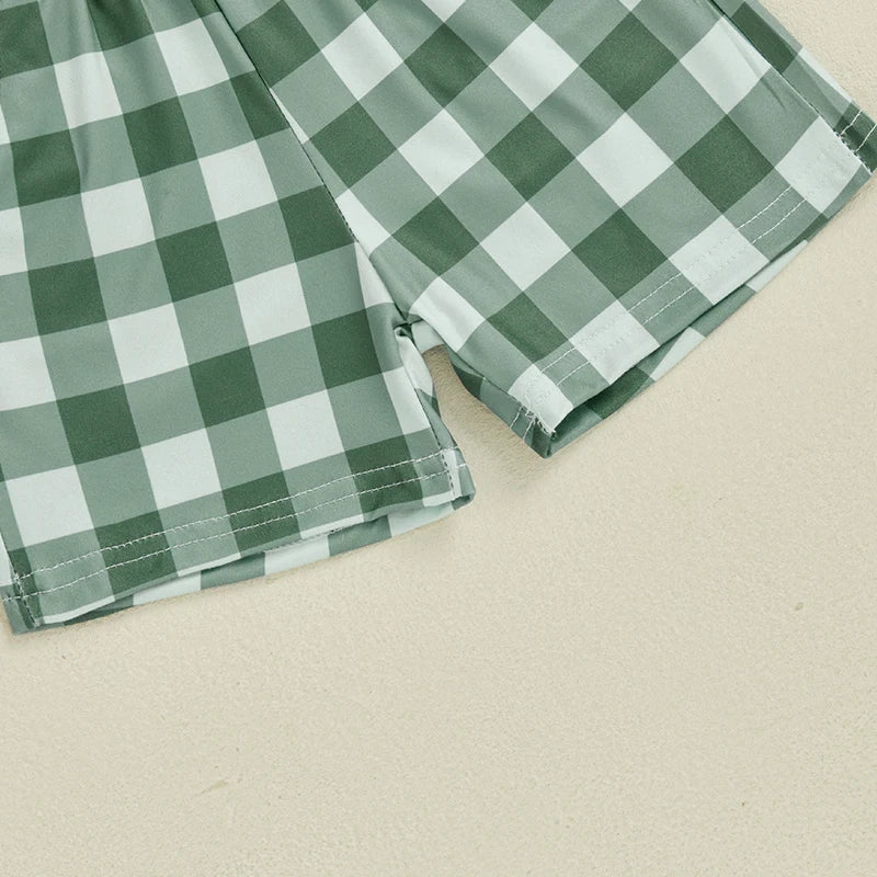 Conjuntos de ropa para el día de la madre, niñas y niños, trajes para niños pequeños, camiseta de manga corta con bordado de letras y pantalones cortos a cuadros, conjuntos de 2 uds.