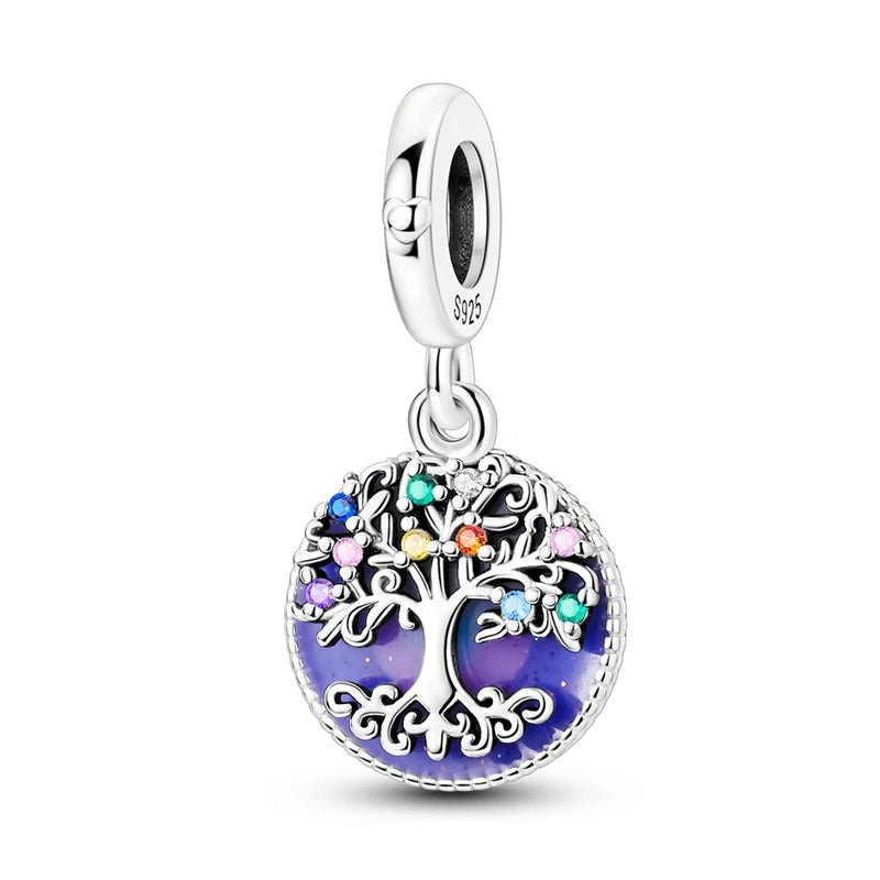 Abalorio de Plata de Ley 925 con Forma de Corazón y Cielo Estrellado, Abalorio Familiar de Madre, Hija e Hermana, Compatible con Pulseras, Colgante, Joyería DIY para Mujer, Regalo