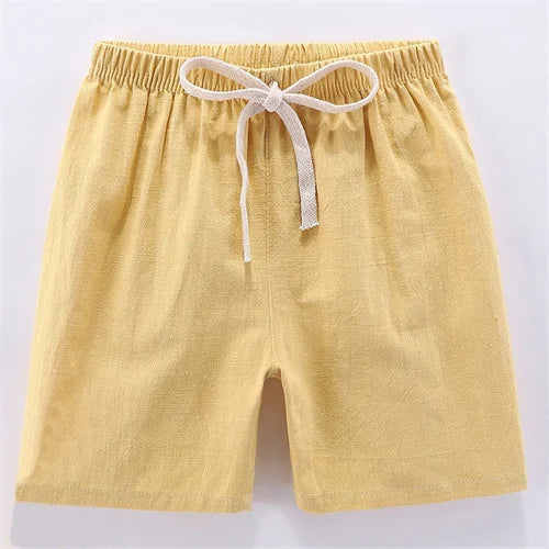 Pantalones cortos para niños y niñas, pantalones cortos deportivos de lino y algodón para verano, finos, transpirables, con cintura elástica, para playa, pantalones cortos informales sueltos para chico