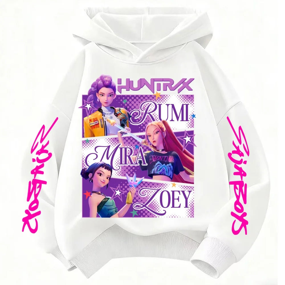 Sudadera con capucha Huntrix KPop Dem on Hunters para niños y niñas (estilo princesa) y niños (diseño moderno), se adapta como una sudadera infantil.