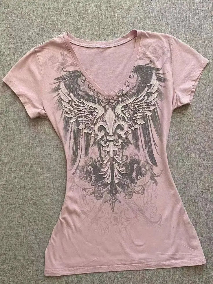 Y2k-Camiseta con estampado de texto para mujer, cuello redondo, montado en la calle, Harajuku, corte Retro Simple, hermosa camiseta informal Kawaii, 90' S